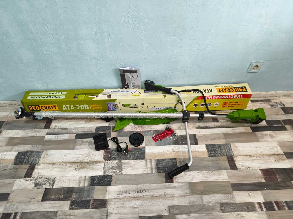 акумуляторний тример procraft ata20b 20в 3аг триммер аккумуляторный коса електрична мотокоса садовий тример з акб і зп велосипедна ручка
