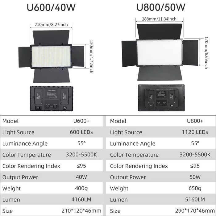 Відеосвітло LED U800 50 Вт CRI 95 3200K-5600K з штативом 200 см