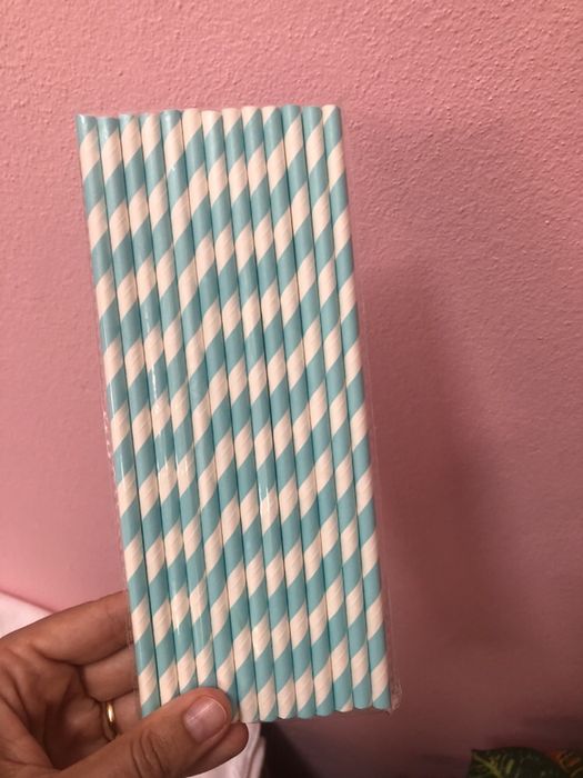 Conjunto de 150 palhinhas de Papel (rosa, azul e vermelho)