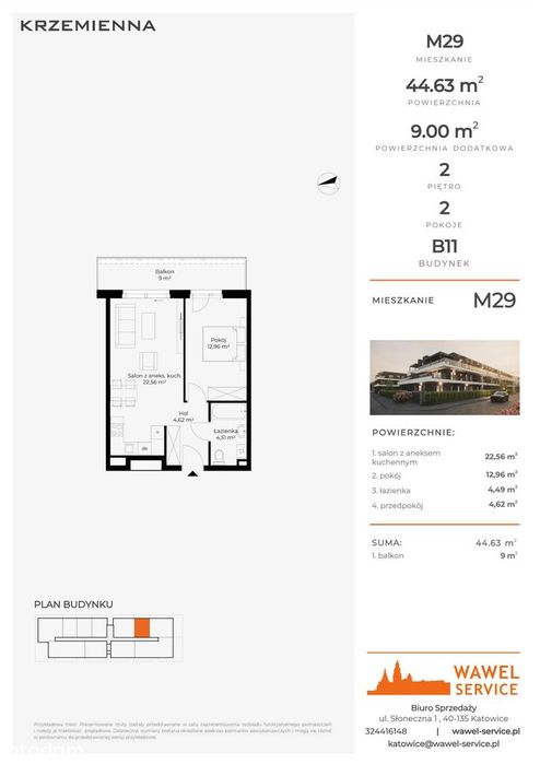 2-pokojowe mieszkanie 44m2 + balkon Bez Prowizji
