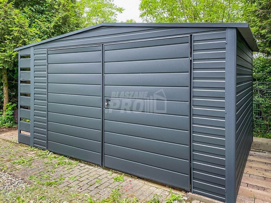 Schowek Domek Ogrodowy 4x3m + Wiata 0,5m  Brama Antracyt GP4550