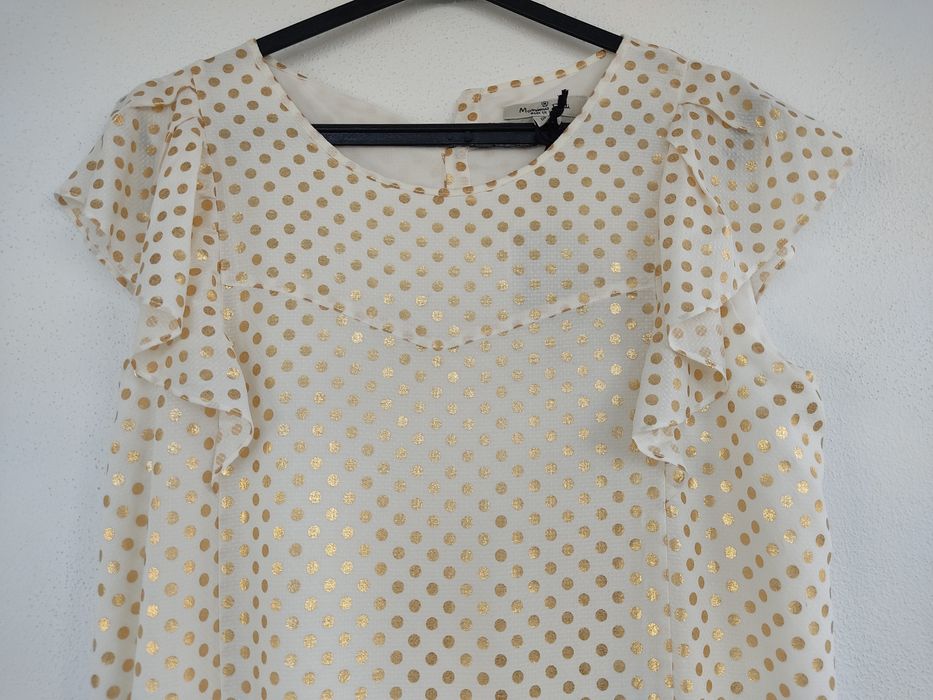 Vestido branco com bolinhas douradas, Massimo Dutti