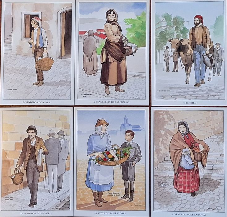 24 bilhetes postais antigos " Pregões de Lisboa"