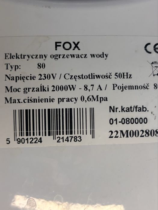 Bojler elektryczny fox 80l