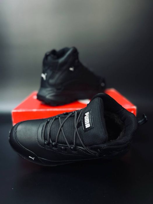 Черные зимние кроссовки Puma кожа / трекинговые кросы пума waterproof