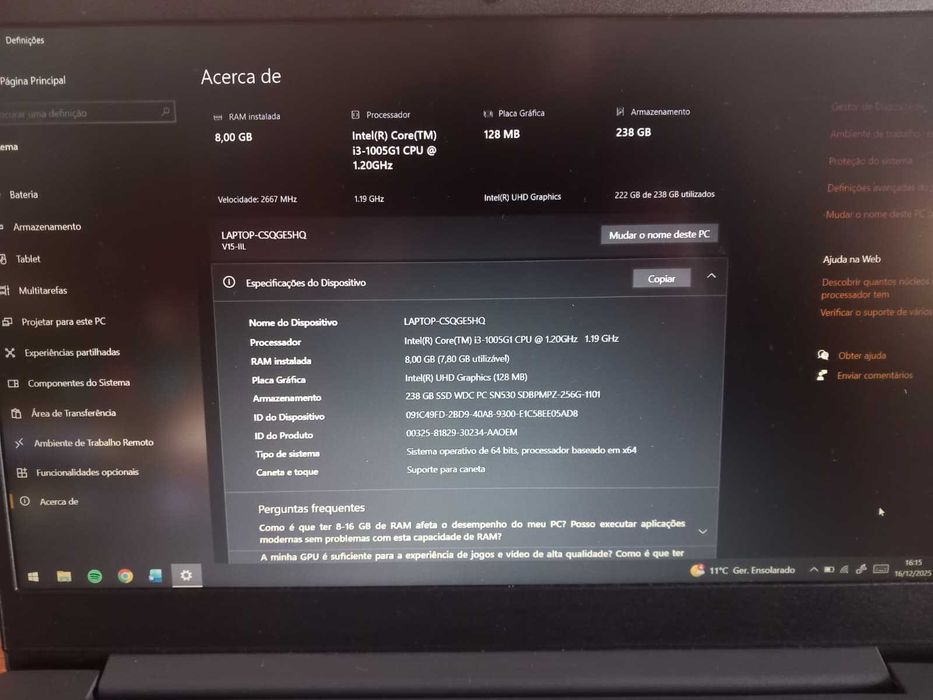 Lenovo V15-IIL i3 8GB RAM 256GB SSD