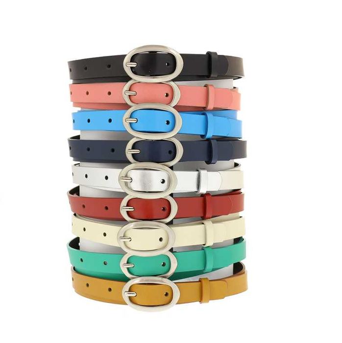 Szary pasek damski skórzany do spodni sukienki tuniki wąski 2 cm