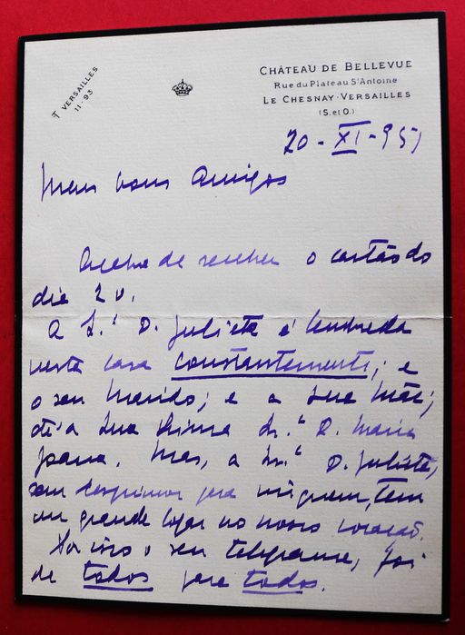 Funerais Rainha D Amélia carta do secretário Júlio da Costa Pinto 1951