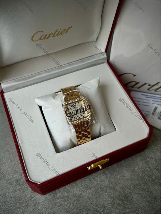 Жіночий годинник Cartier Santos 27 mm. Женские часы картье золото