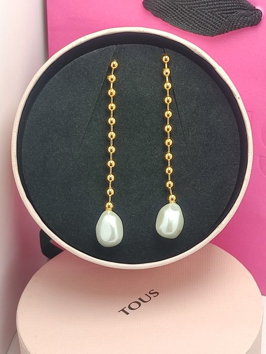 Kolczyki 7,7 cm z perłą żółte srebro vermeil 925