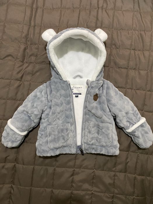 Плюшева куртка з вушками сіра , 62 розмір, осінь/зима