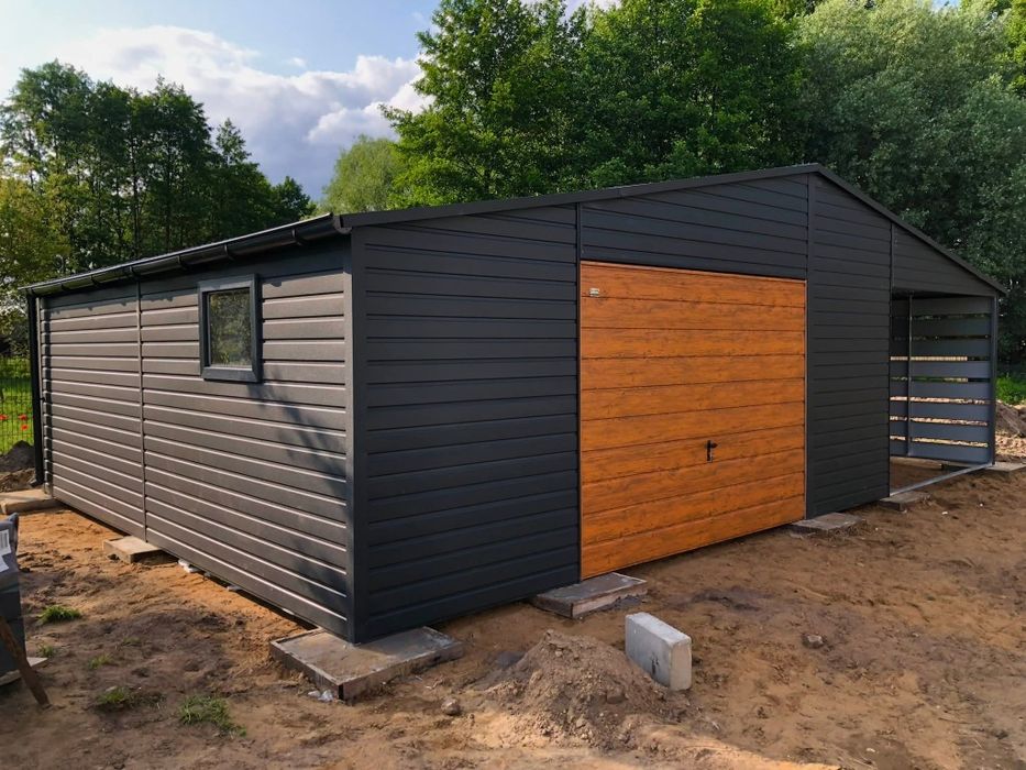 Garaż 9x6+3 m wiaty grafit