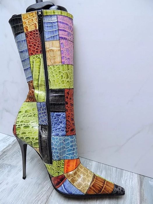Gianmarco Lorenzi Mix Leather Premium Szpic Szpilki Kozaki