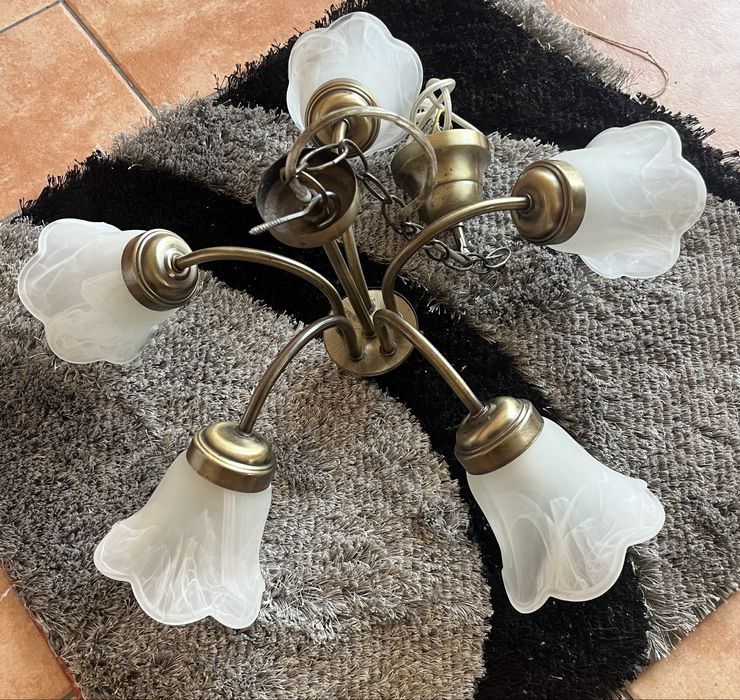 Candeeiro de Teto 5 Braços Dourado