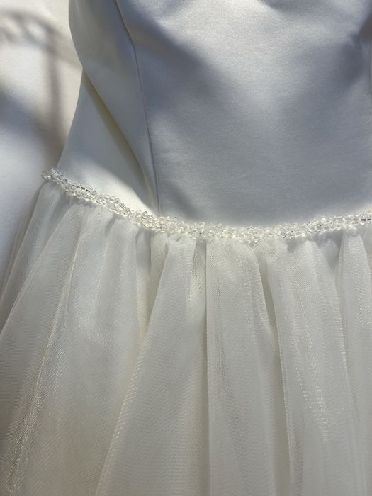 Vestido de noiva (cetim, tule) branco perolado, tamanho ajustável