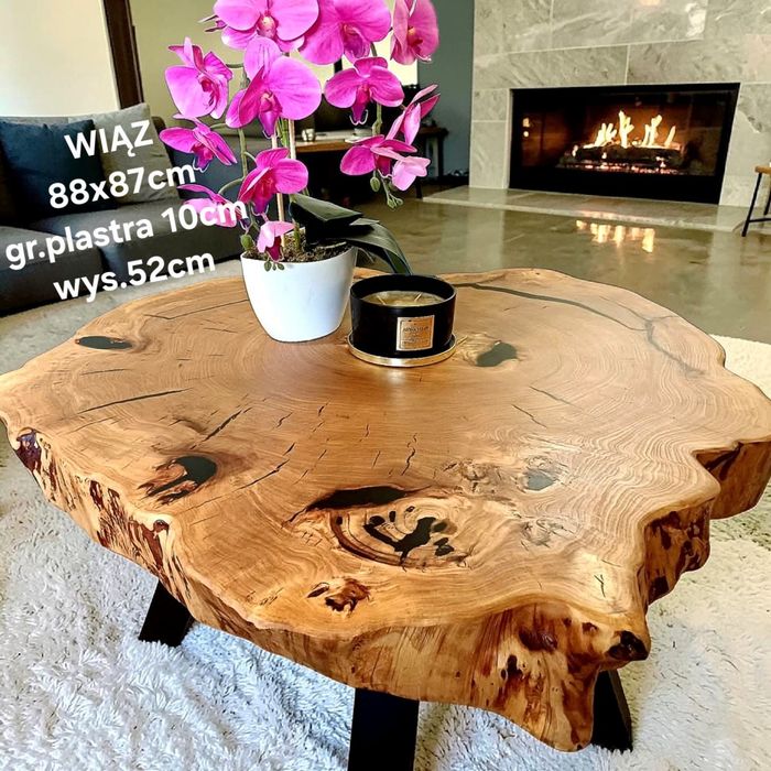 Stolik kawowy 88x87cm PIĘKNY OKAZ LIVE EDGE plaster drewna