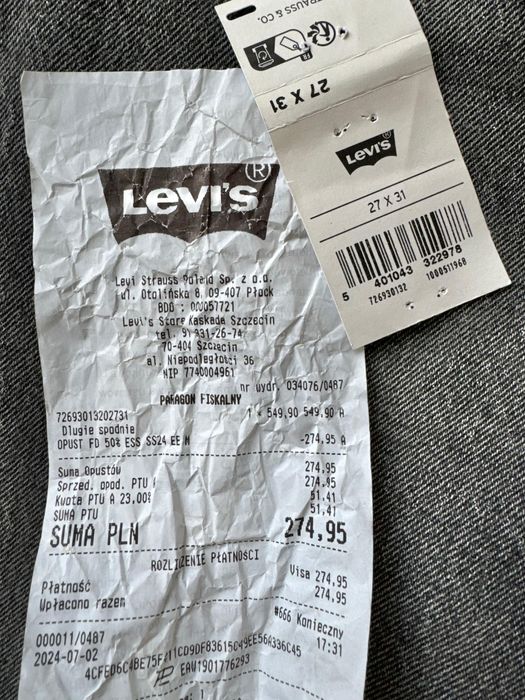 Jeansy LEVI’S damskie 27x31 nowe