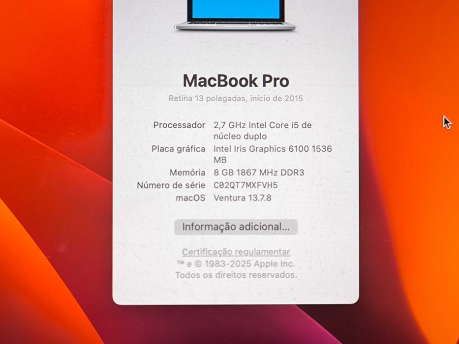 Apple Macbook Pro 13 i5 SSD 256GB 8GB ram Iris Retina
