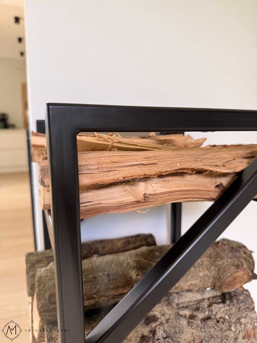 Stojak na Drewno Kominkowe / Grillowe LOFT Regał Kominkowy Stalowy Czarny 110cm