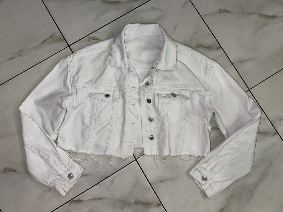 Белая женская джинсовая куртка пиджак s (42-44) 38