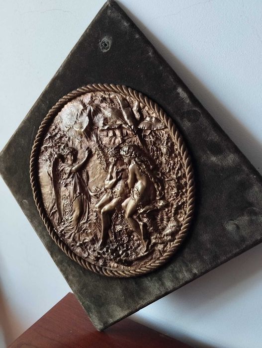 "A Expulsão do Paraíso" - Placa Bronze Antiga