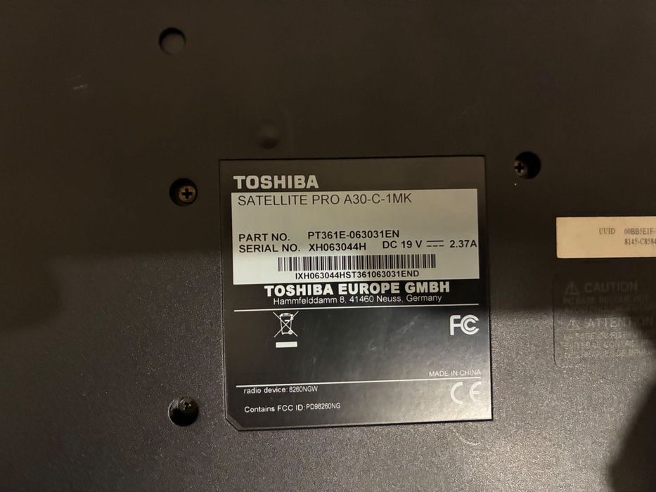 Portátil Toshiba satellite pro A30