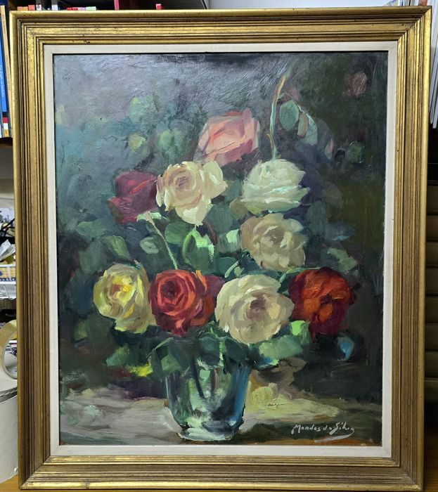 Pintura a Óleo Original - Natureza-Morta de Rosas de Mendes da Silva