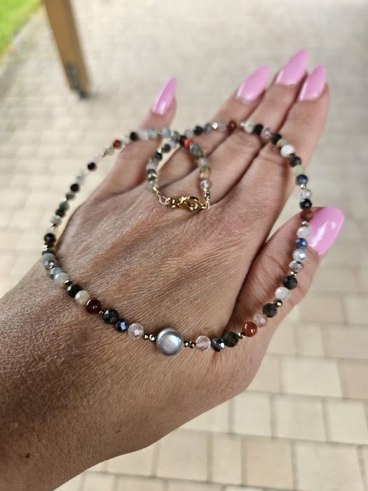 Naszyjnik Choker Kamienie Naturalne Perła Naturalna Hematyt