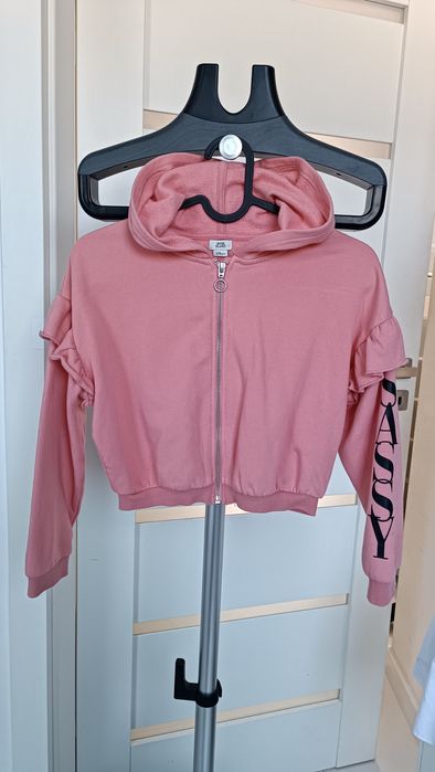 Bluza 7/8'122-128 koralowa z kapturem falbanki river island t.k. maxx