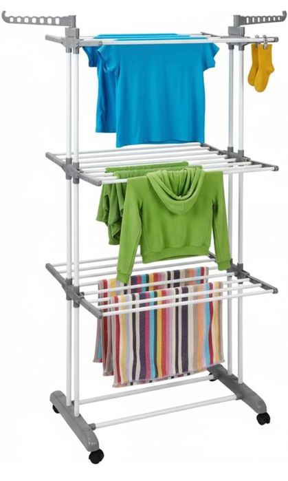 Novo - Estendal vertical dobrável de pé 30 m 3 níveis com rodas