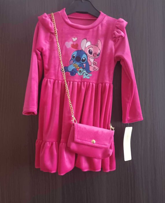 Sukienka STITCH różowa welur torebka 92