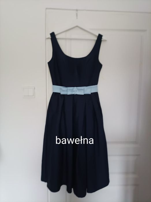 Lux sukienka premium Chi Chi London granatowa rozkloszowana bawełna 38