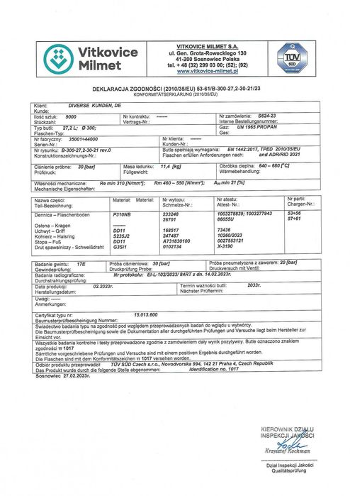 Балон побутовий (пропан-бутан) 27.2 л, з вентилем, Milmet