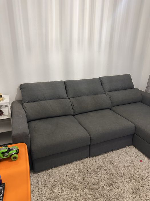 Sofá-cama de canto c/arrumação, cinza IKEA