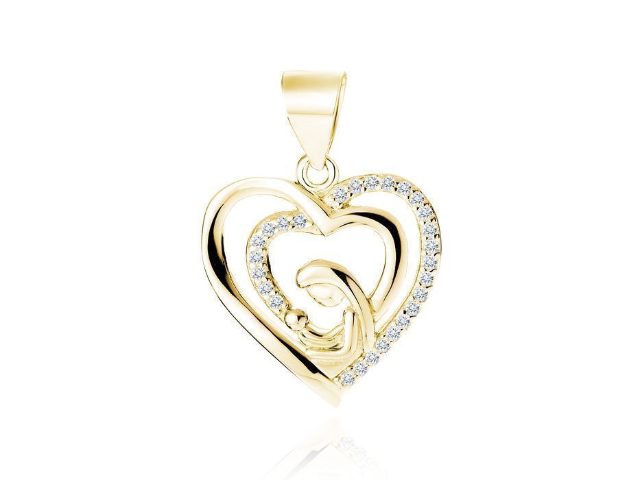 Pozłacany Srebrny Wisiorek Serce Matka Z Dzieckiem Cyrkonie Z1979Cg_W