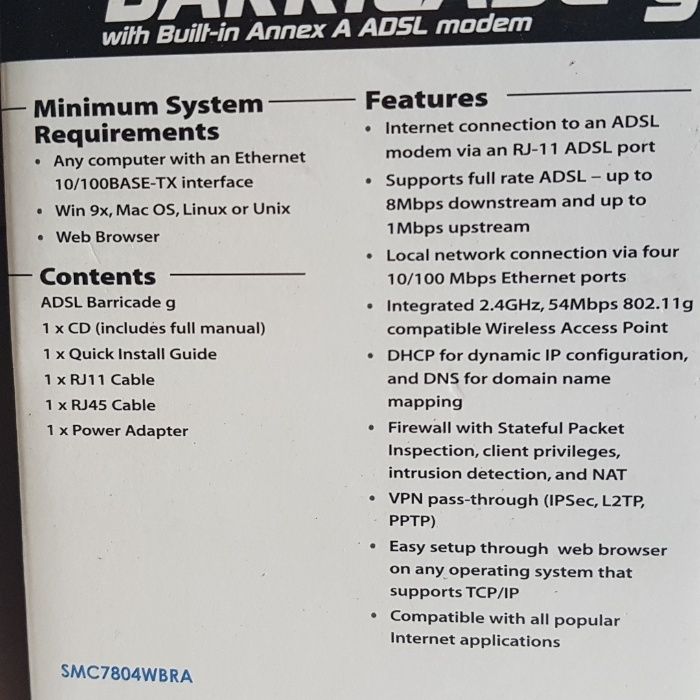 SMC Barricade Wireless Router SMC7804WBRA64740811295235123