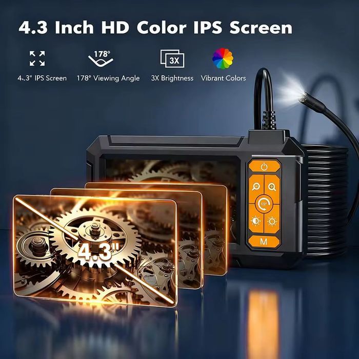 Эндоскоп с экраном 4.3” 8 мм 1080P 2Mp с жёстким кабелем 2 м