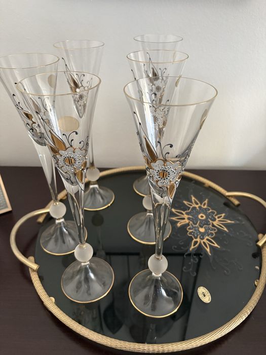 Bandeja e copos Murano Glass 24k
