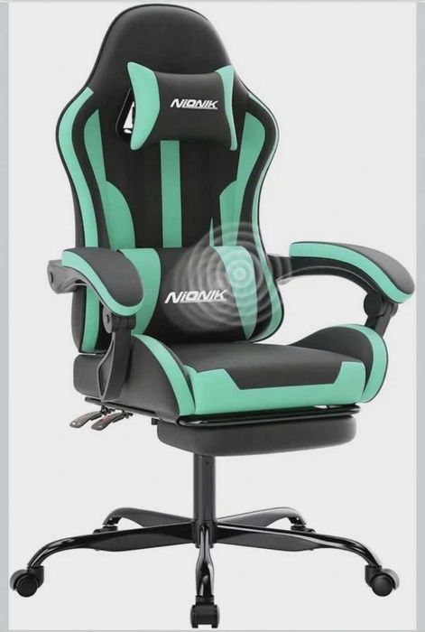 Fotel gamingowy z masażem NIONIK miętowo czarne