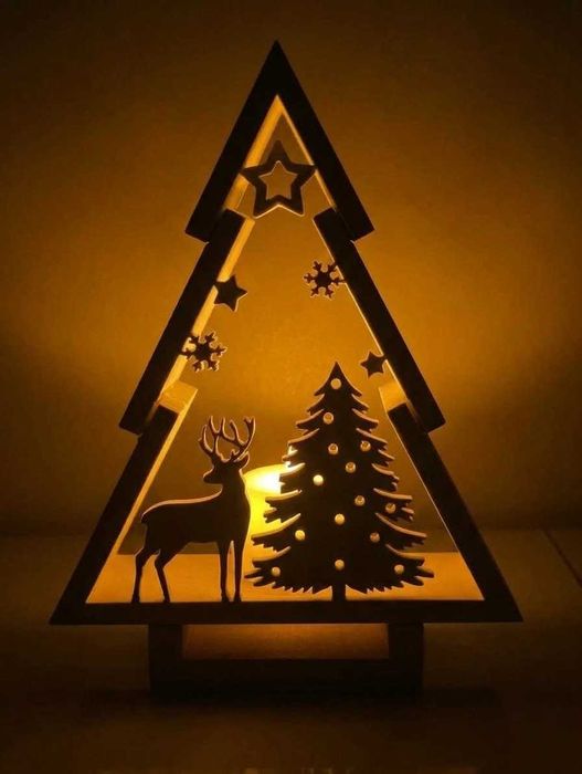 Árvore de Natal Decorativa com Silhueta Rena e Luz LED (incluída)