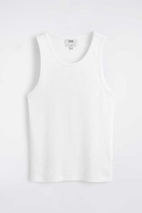 Майка COS Slim Ribbed Cotton Tank Top чоловіча біла в рубчик