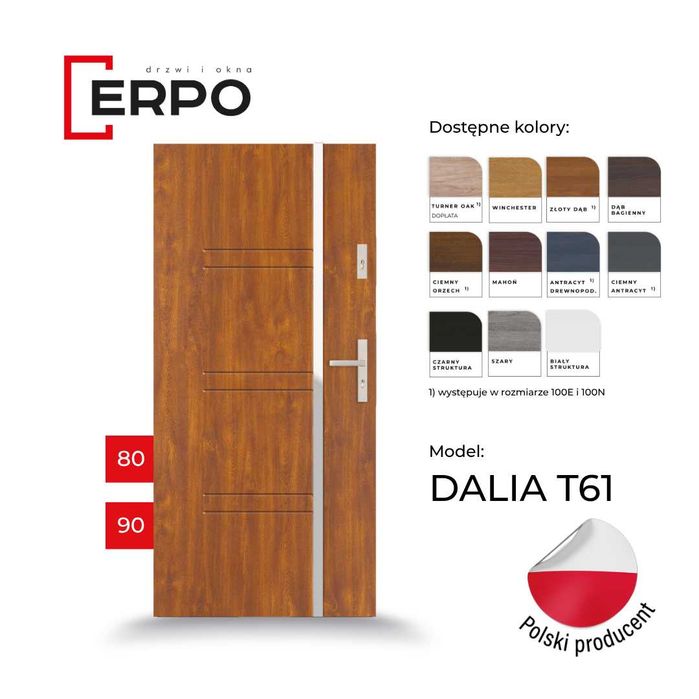 Drzwi zewnętrzne pełne 80 90 lewe lub prawe ocieplone gr72mm intarsj