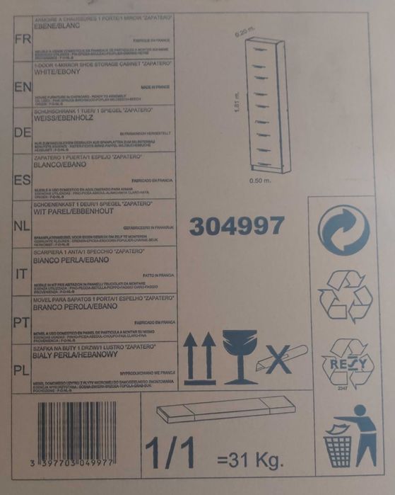 Demeyere Conforama – Sapateira 1 Porta com Espelho, Nova e em Caixa