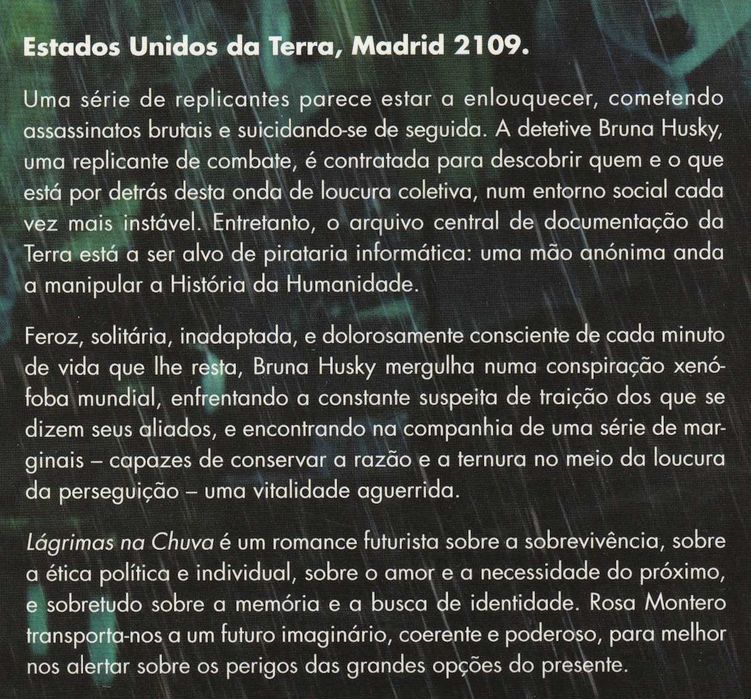Livro Lágrimas na Chuva - 1º livro da série Bruna Husky, de Rosa Montero [Portes Grátis]