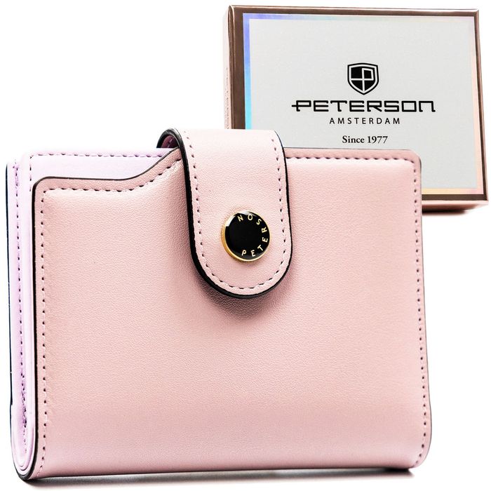 PETERSON portfel damski eko skórzany elegancki matowy P238 j.różowy