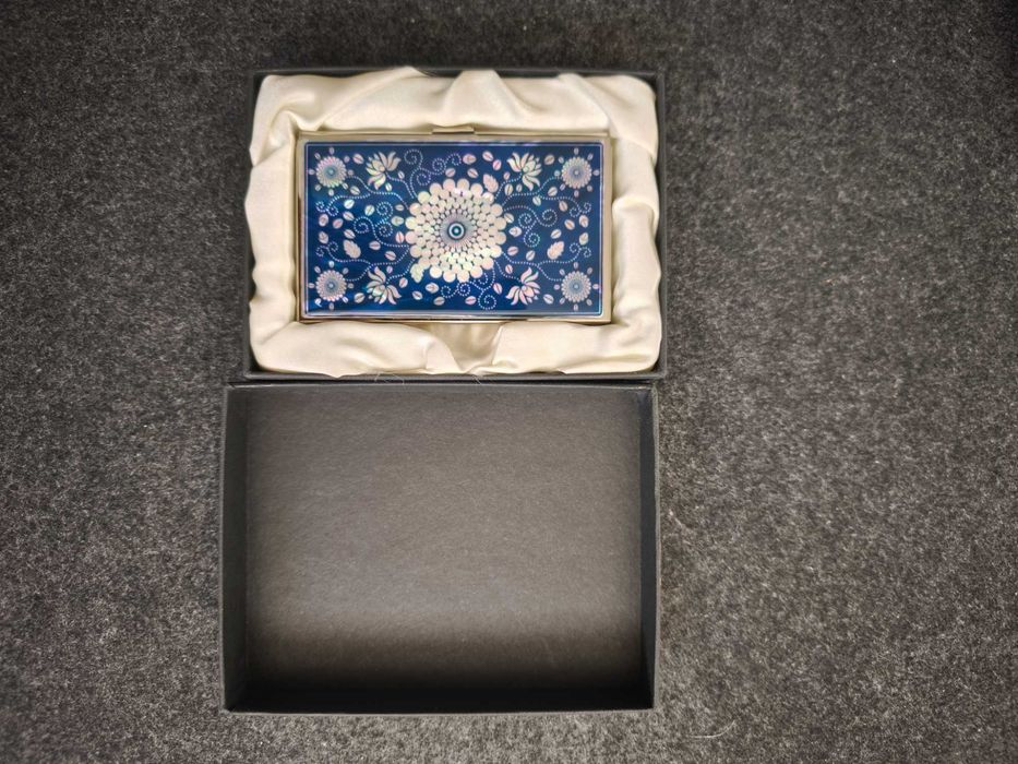 Porta cartões de visita de metal e madre pérola com estojo