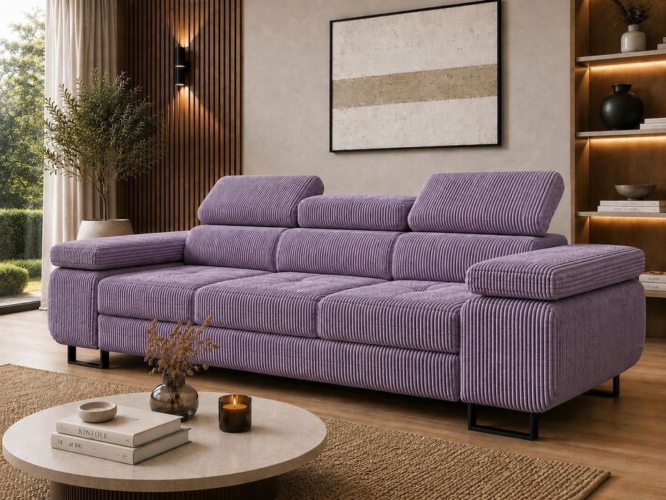 Sofa rozkładana prosto od producenta regulowane zagłówki funkcja spania sztruks