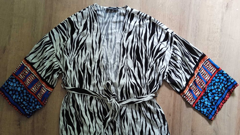 kimono narzutka na plażę zebra s viskoza