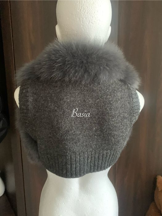 Narzutka, etola dzianinowa z lisem naturalnym