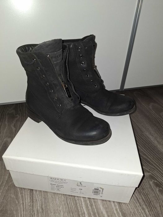 Skórzane czarne botki 36 Badura ocieplane